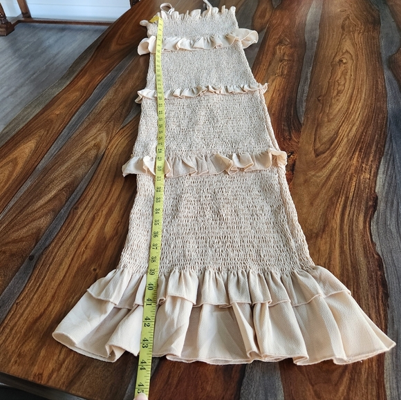 Maxi Teired Tube Dress, Beige, Adjustable Spaghetti Straps, Ruffled, Small - Picture 2 of 8